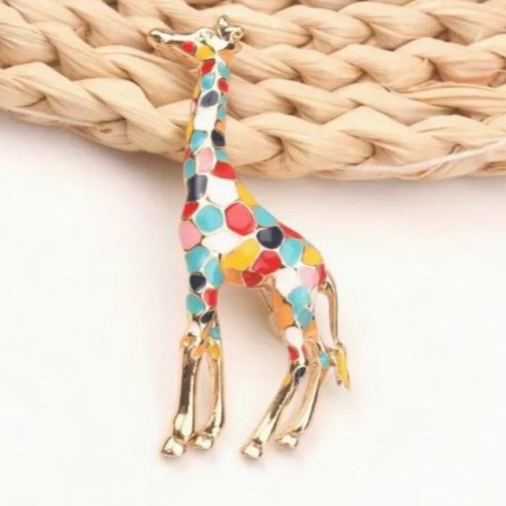 NEW Colorful Enamel and Gold Giraffe Brooch Pin 24k Gold Plated